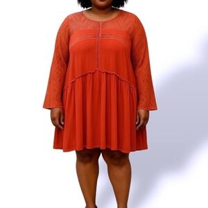 Velzera Lace Sleeve Dress Rust‎ Festival Hippie Peasant Casual Bohemian 2XL